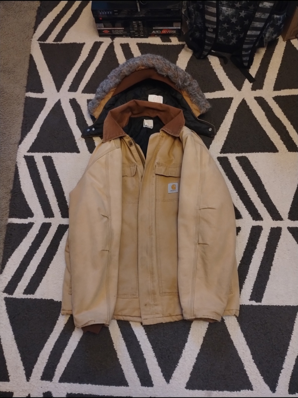 90s Vintage Carhartt Brown Arctic Chore Coat  Size 40 Faded w/ Matching Hood